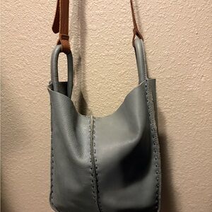 The Sak Los Feliz Hobo Leather Shoulder Tote Bag Slate Blue